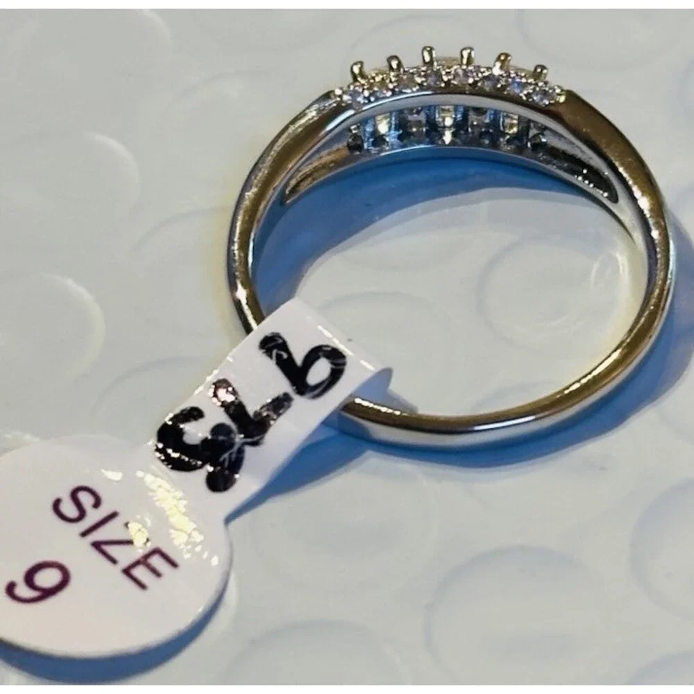 Bomb Party Ring Size 9 Clear Baguette CZ Band Rhodium Plated Sparkle NWT